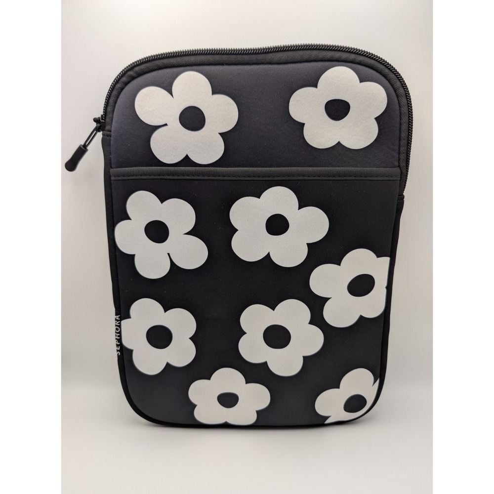 Sephora Floral IPad Tablet Zippered Sleeve Black and White Front Pocket